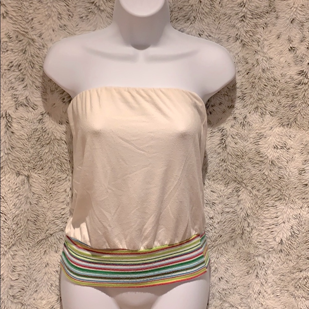 White Tube Top With Multi Colored Band